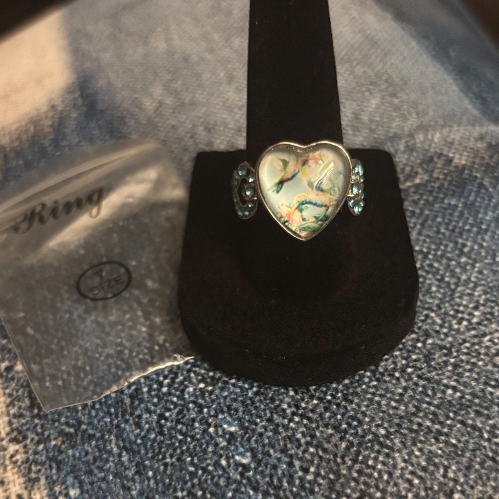 Heart-Shaped Blue Floral Ring - Women Jewelry